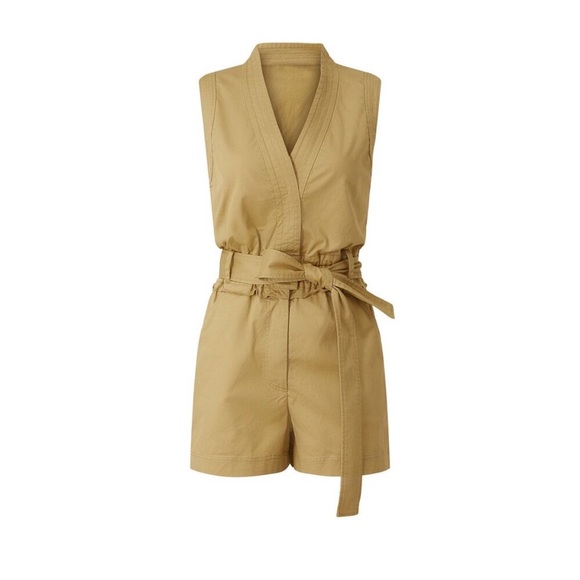 Derek Lam Sz 36 (2) Khaki Tan Belted Tie Waist Sleeveless Utility Romper 1 PC - Picture 3 of 6
